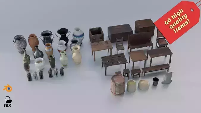 Antique Asset Pack - 40 Items Blender and FBX 