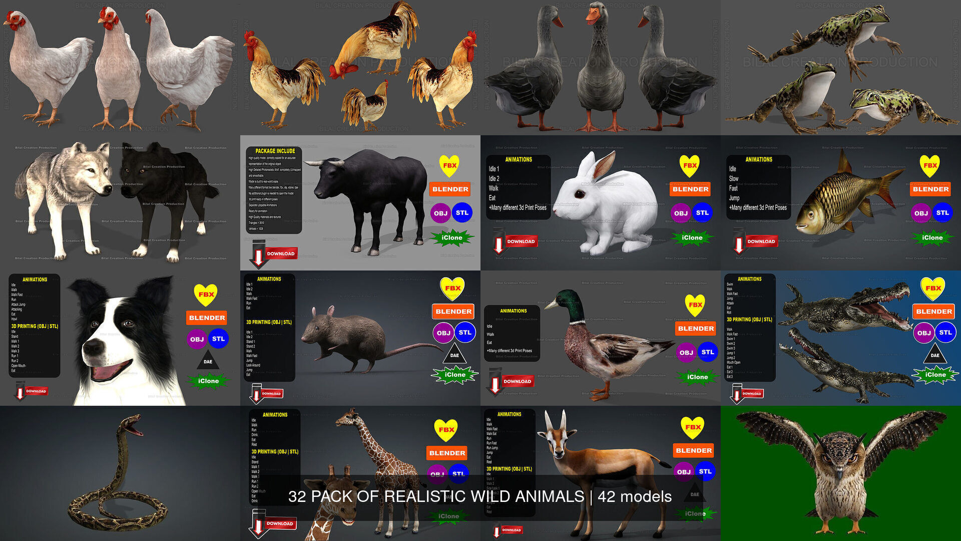 32 PACK OF REALISTIC WILD ANIMALS 3D Model Collection_32