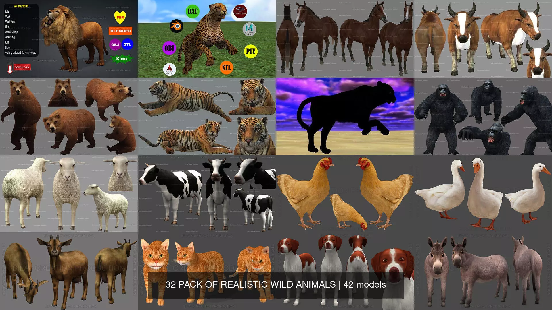 32 PACK OF REALISTIC WILD ANIMALS 3D Model Collection_30