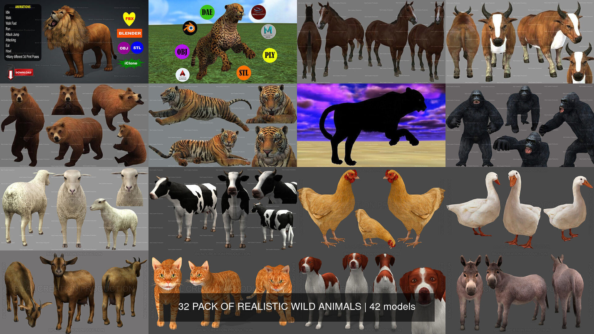 32 PACK OF REALISTIC WILD ANIMALS 3D Model Collection_31