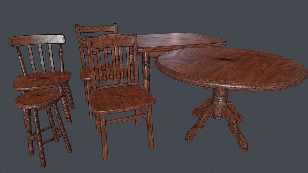 Chairs and Tables Pack Low-poly 3D model_1