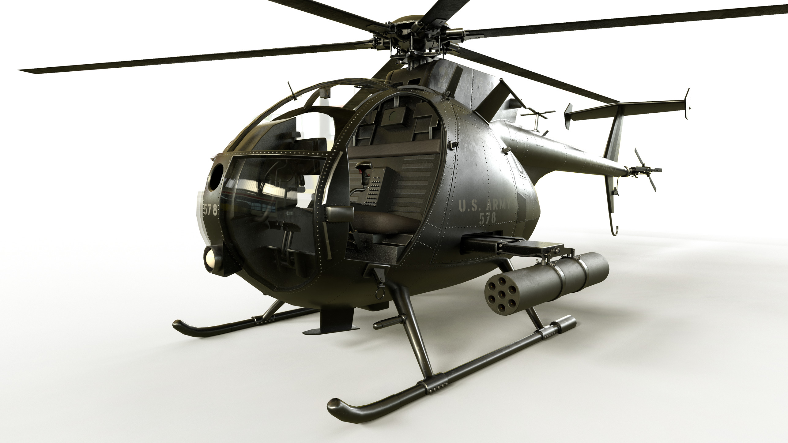 Helicopter MH-6 Game Ready Low-poly 3D model_1