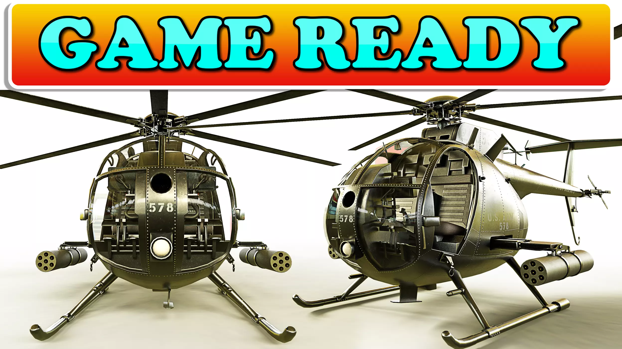 Helicopter MH-6 Game Ready Low-poly 3D model_0