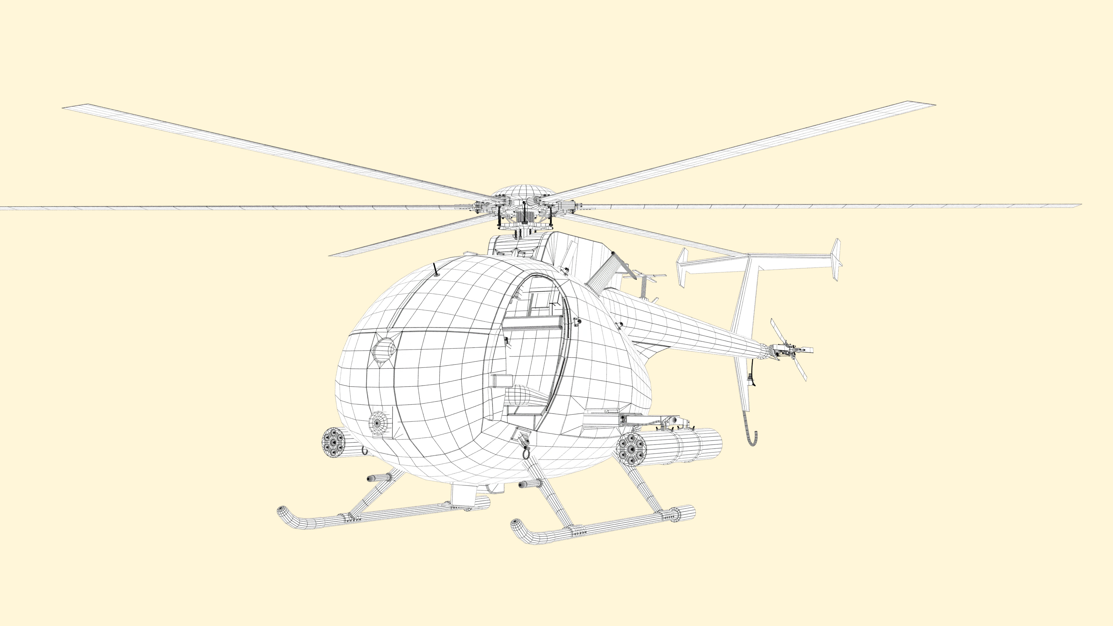 Helicopter MH-6 Game Ready Low-poly 3D model_9