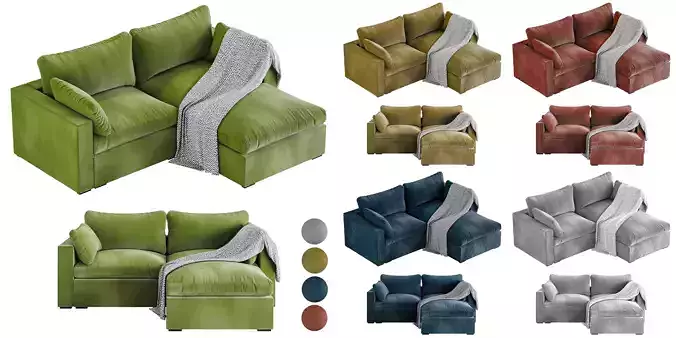HM002 - Cozey Ciello Double Sofa - LowPoly - PBR Low-poly 3D model