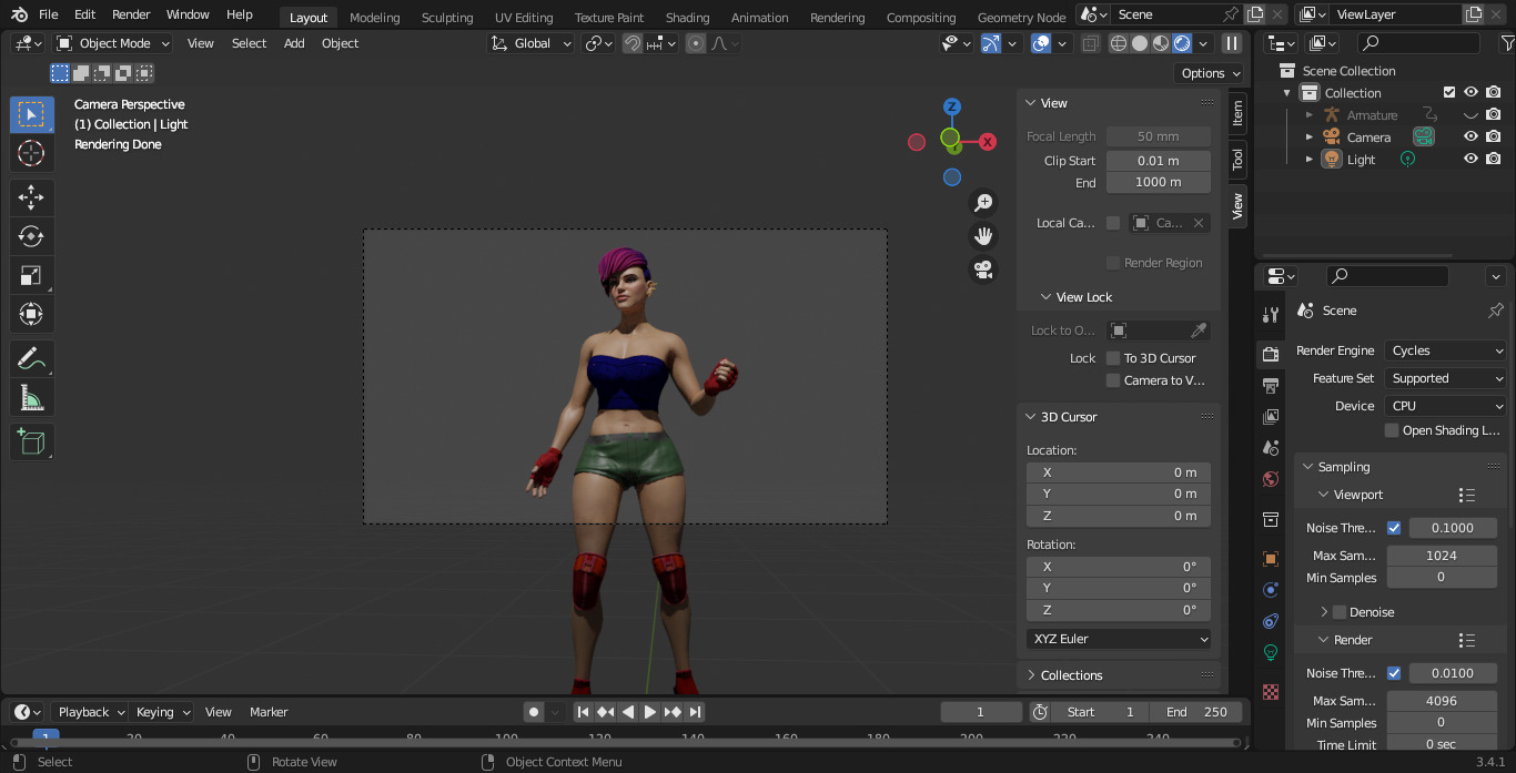 Cartoonish Female Fighter Low-poly 3D model_17