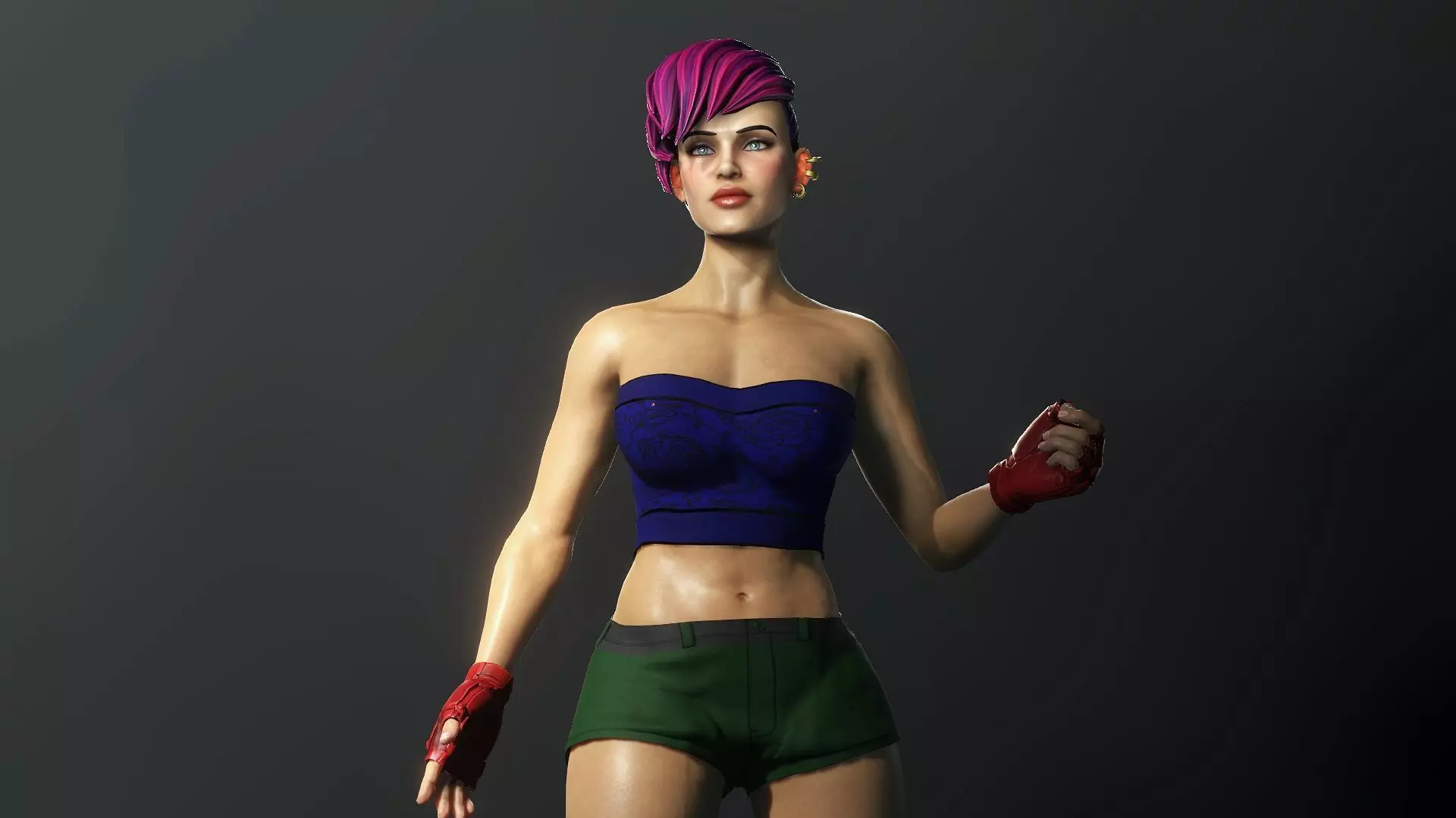 Cartoonish Female Fighter Low-poly 3D model_0
