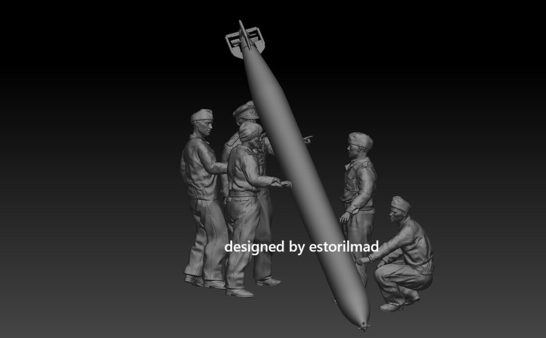 WW2 PACK OF 5 SAILORS U BOOT KRIEGSMARINE WITH TORPEDO 3D print model_2