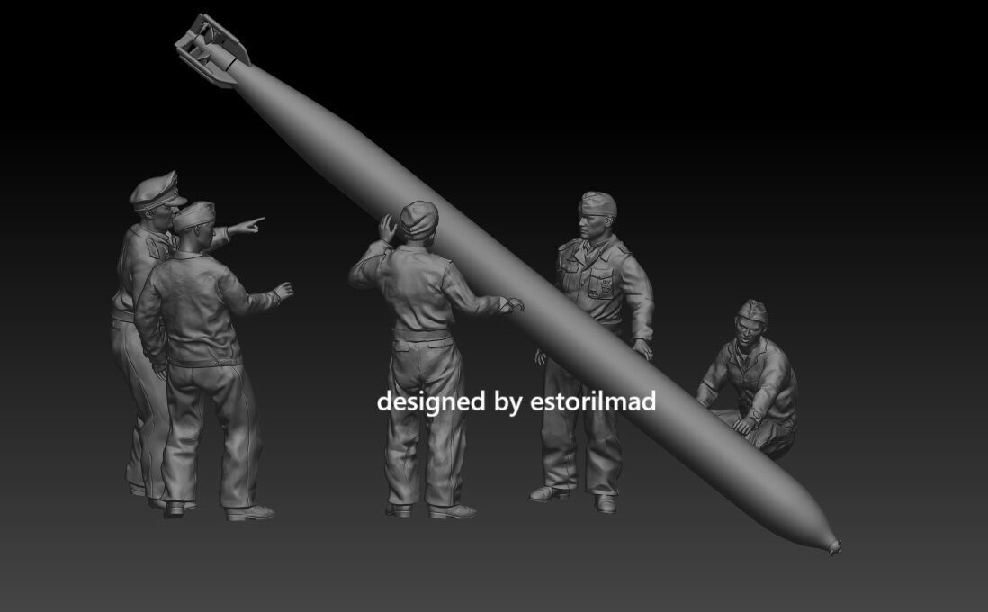 WW2 PACK OF 5 SAILORS U BOOT KRIEGSMARINE WITH TORPEDO 3D print model_3