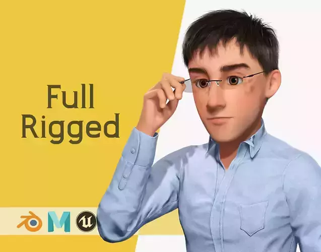 Intellectual Look with Glasses Stylized Professional Male Low-poly 3D model