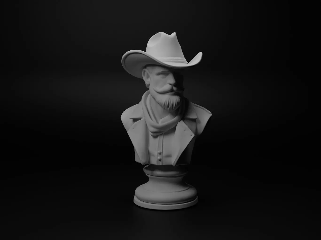 Cowboy Bust Chess 3D print model_0