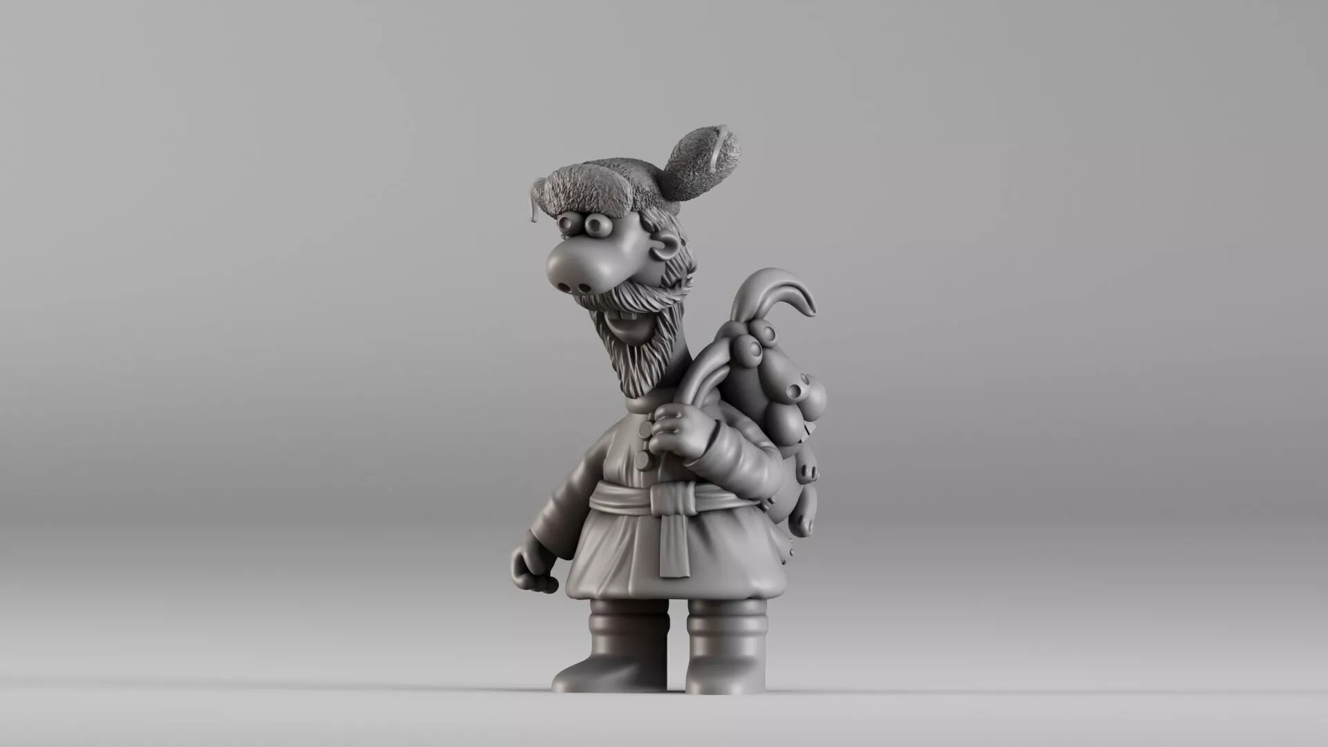 001595 Last Year Snow Was Falling Hunter Character with Hare 3D print model