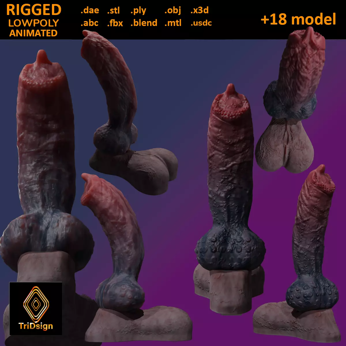Demon Wolf Penis Rigged Low-poly 3D model_0