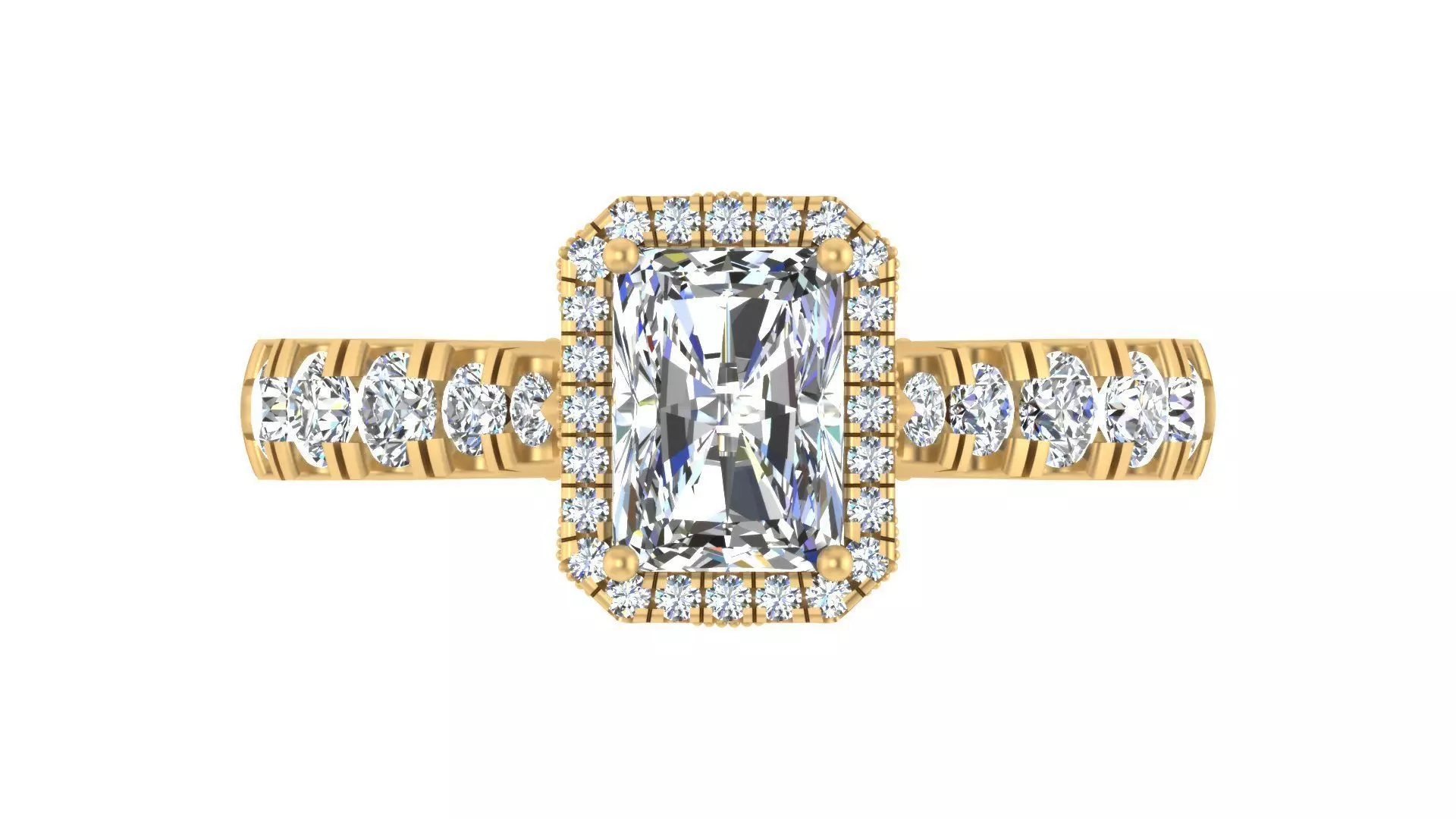 Radiant-Cut Halo Diamond Engagement Ring 3D print model