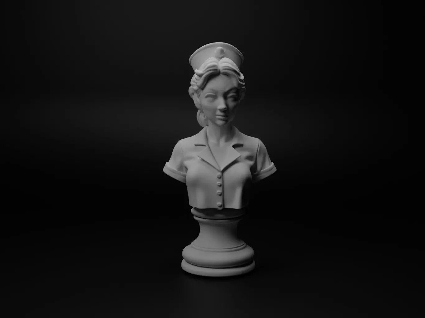 Nurse Bust Chess 3D print model_0