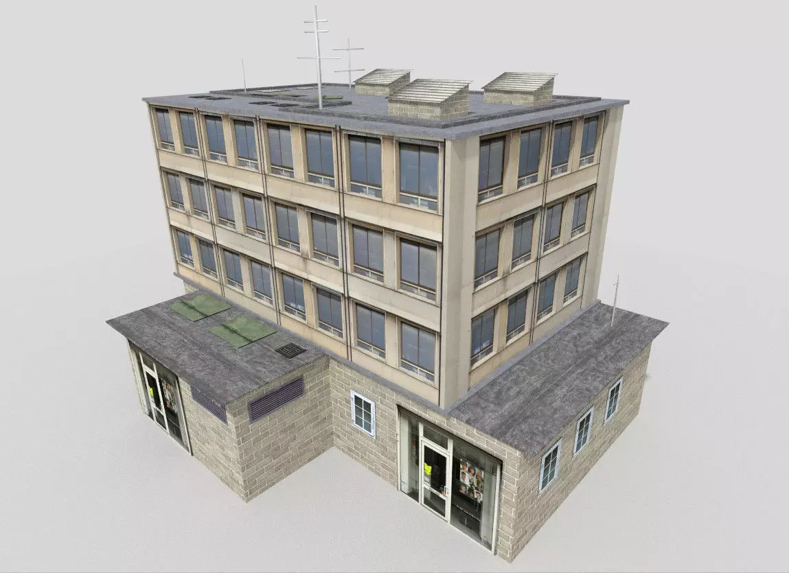 Office Building Low-poly 3D model_0