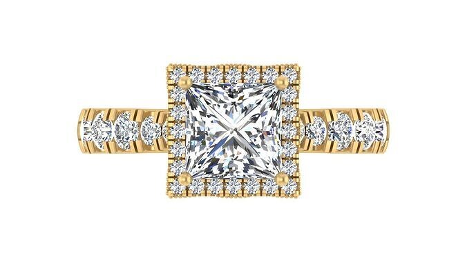 Princess-Cut Halo Diamond Engagement Ring 3D print model