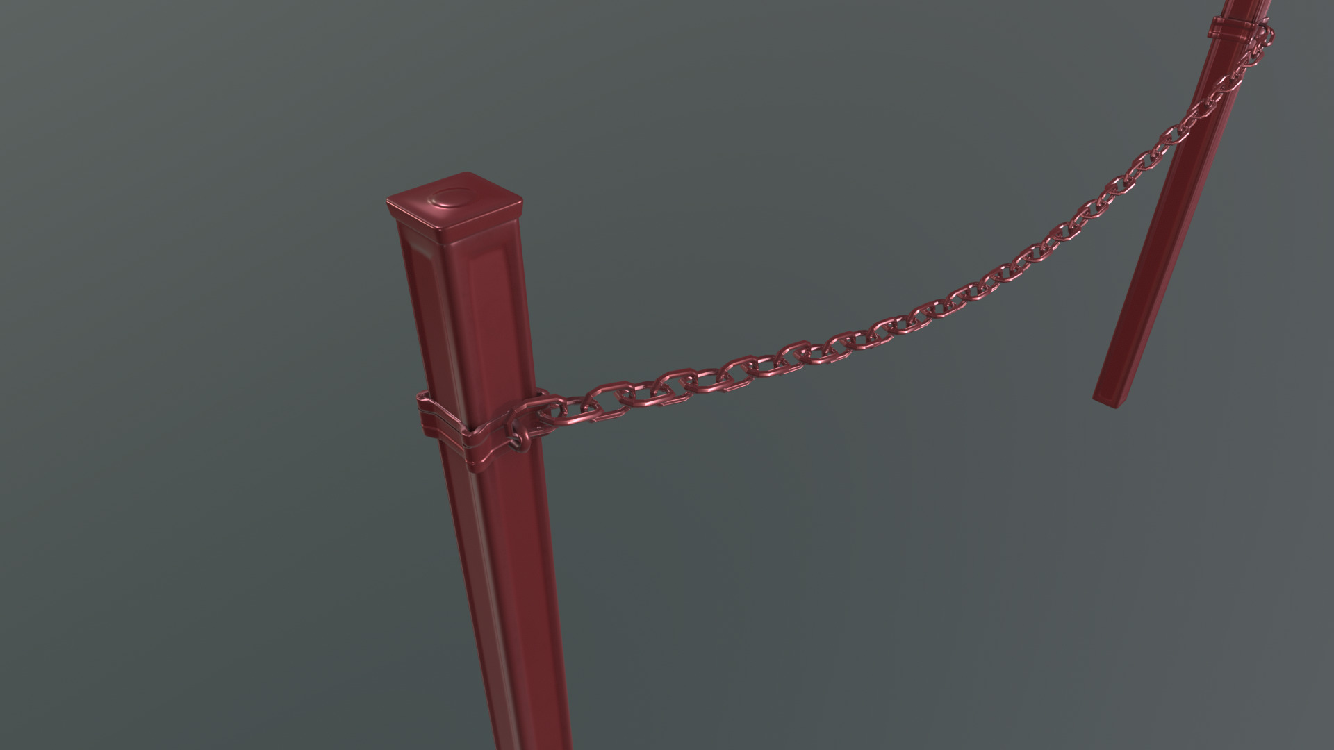 Modular Red Chain Barrier Low-poly 3D model_1