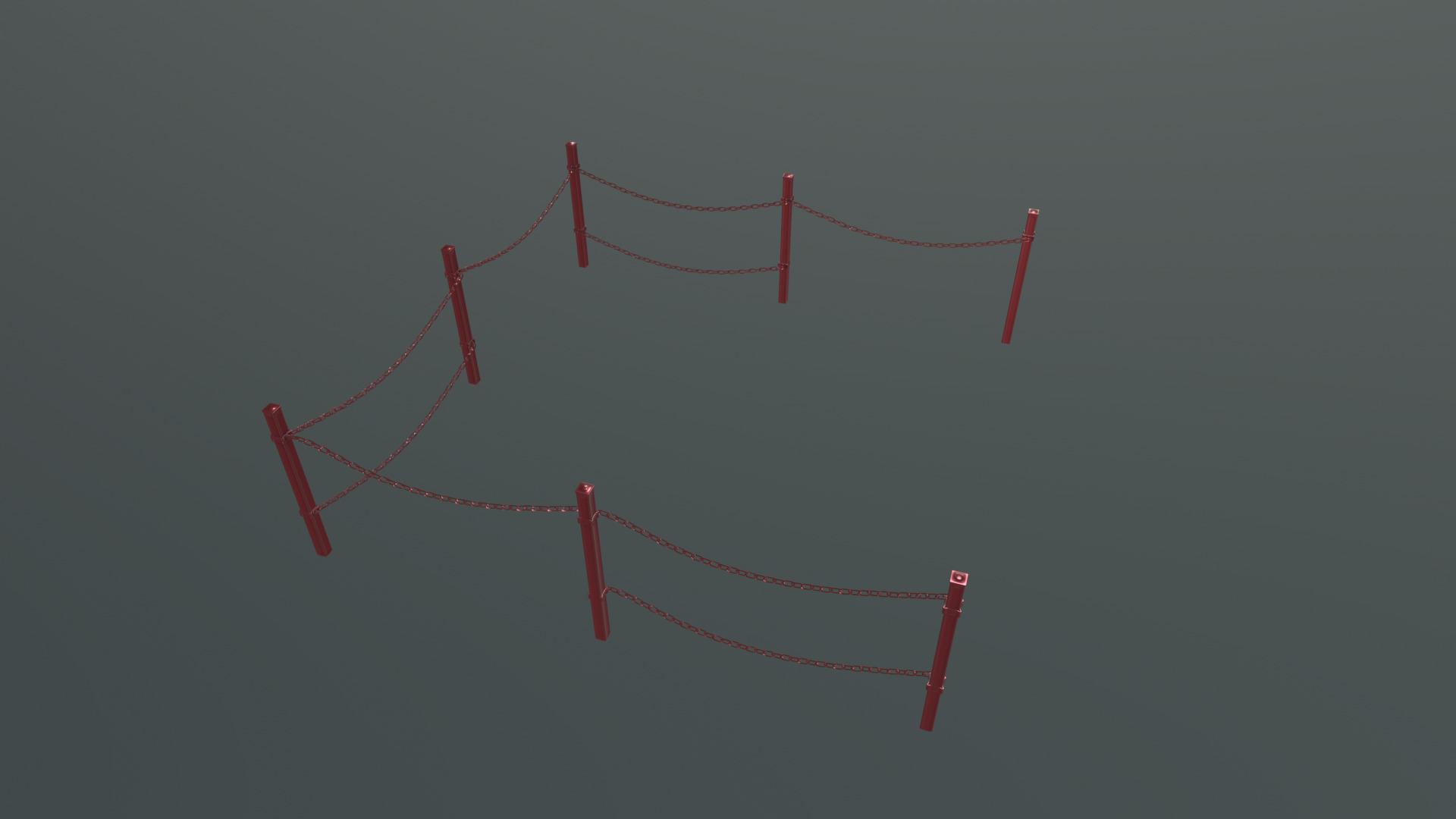 Modular Red Chain Barrier Low-poly 3D model_4