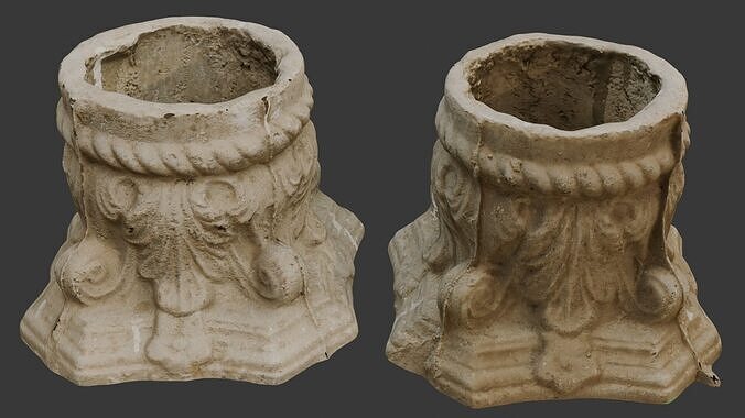 Ornate Stone Column Base 3D Scan Low-poly 3D model