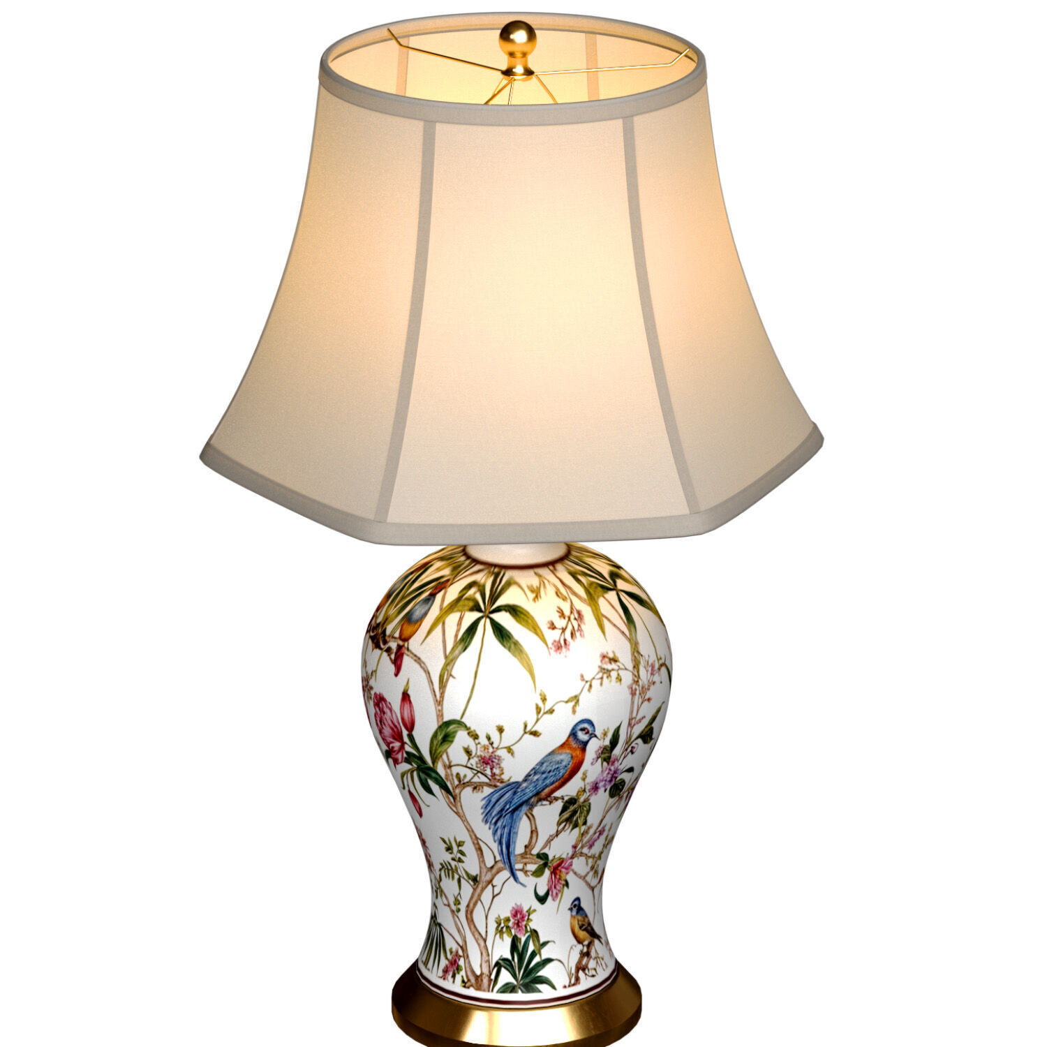 Chinese Flower and Birds Ceramic Nightstand Asian Table Lamp 3D model_1