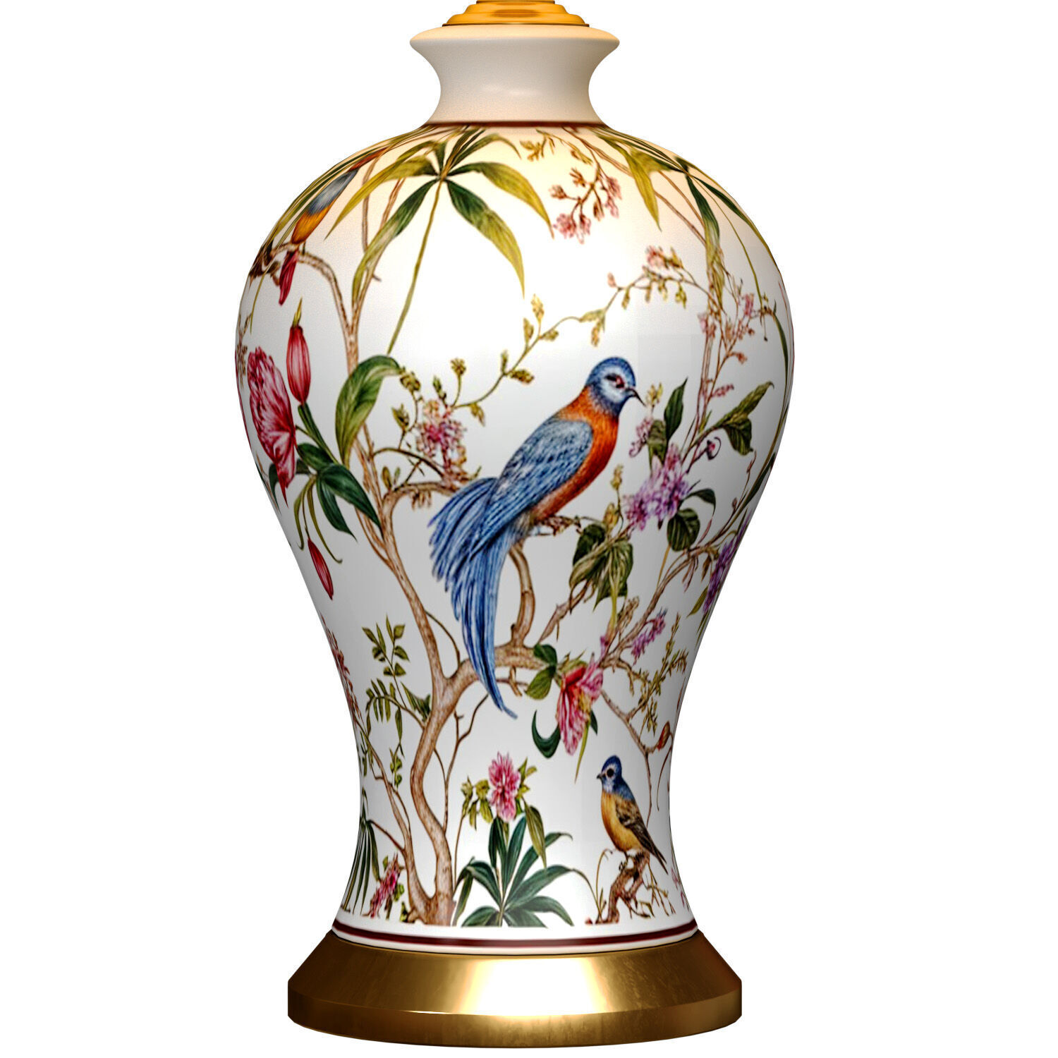 Chinese Flower and Birds Ceramic Nightstand Asian Table Lamp 3D model_2