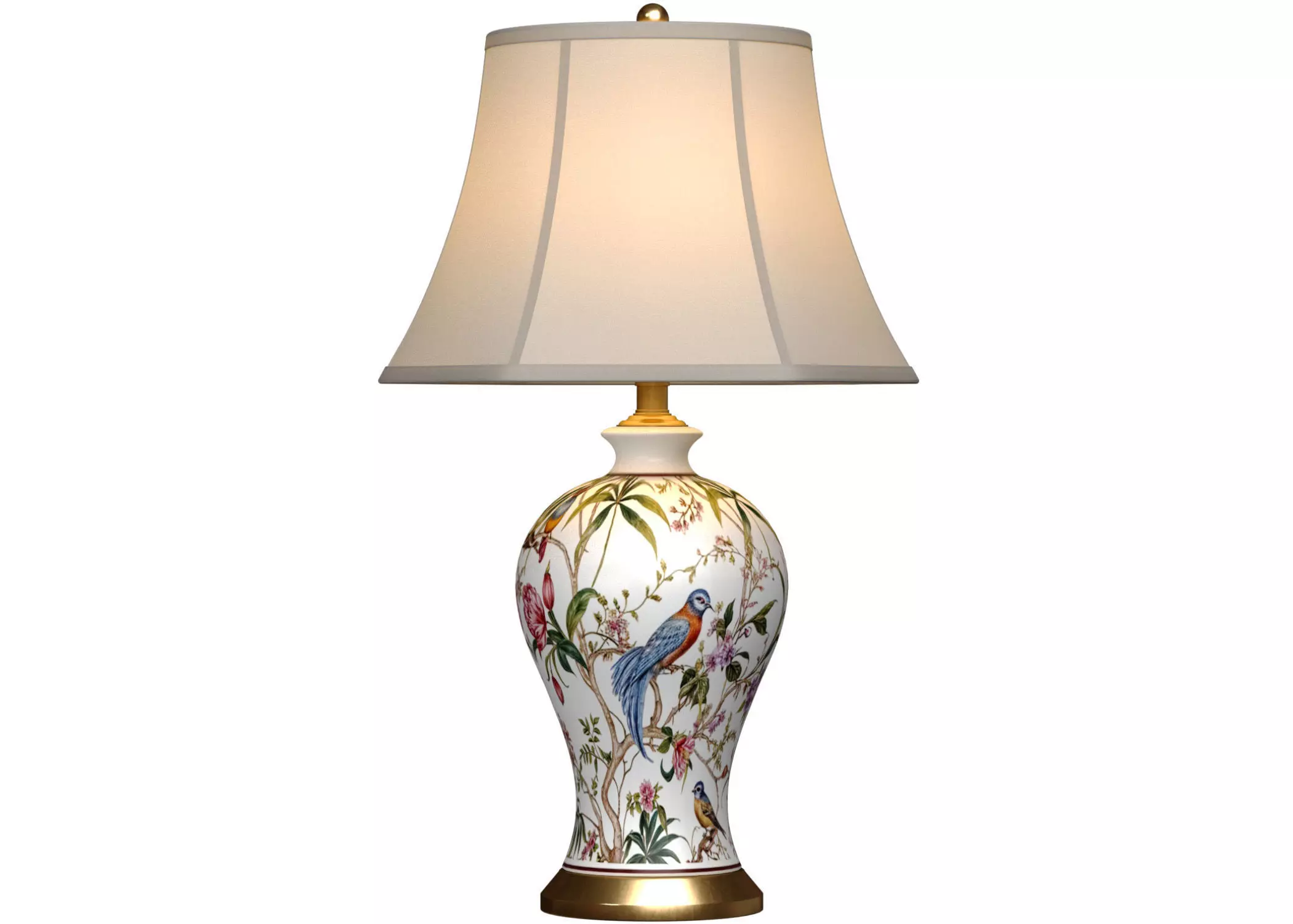 Chinese Flower and Birds Ceramic Nightstand Asian Table Lamp 3D model_0