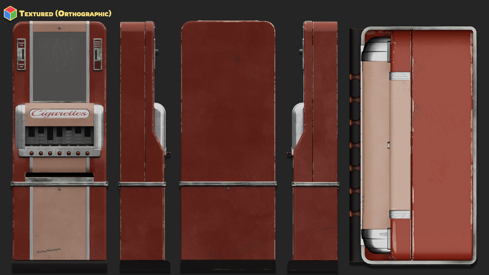 1940s Vintage Cigarette Machine Low-poly 3D model_8