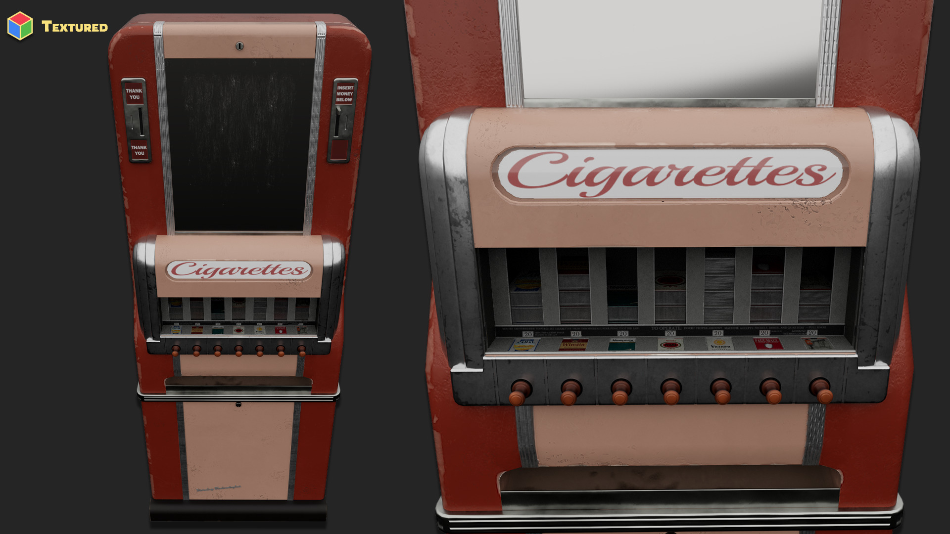 1940s Vintage Cigarette Machine Low-poly 3D model_7