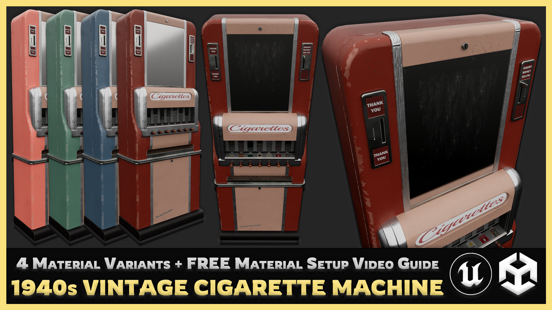 1940s Vintage Cigarette Machine Low-poly 3D model_2