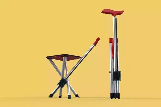 SMART ASSISTIVE BLIND STICK WALKING CANE WITH FOLDING SEAT CHAIR 3D model