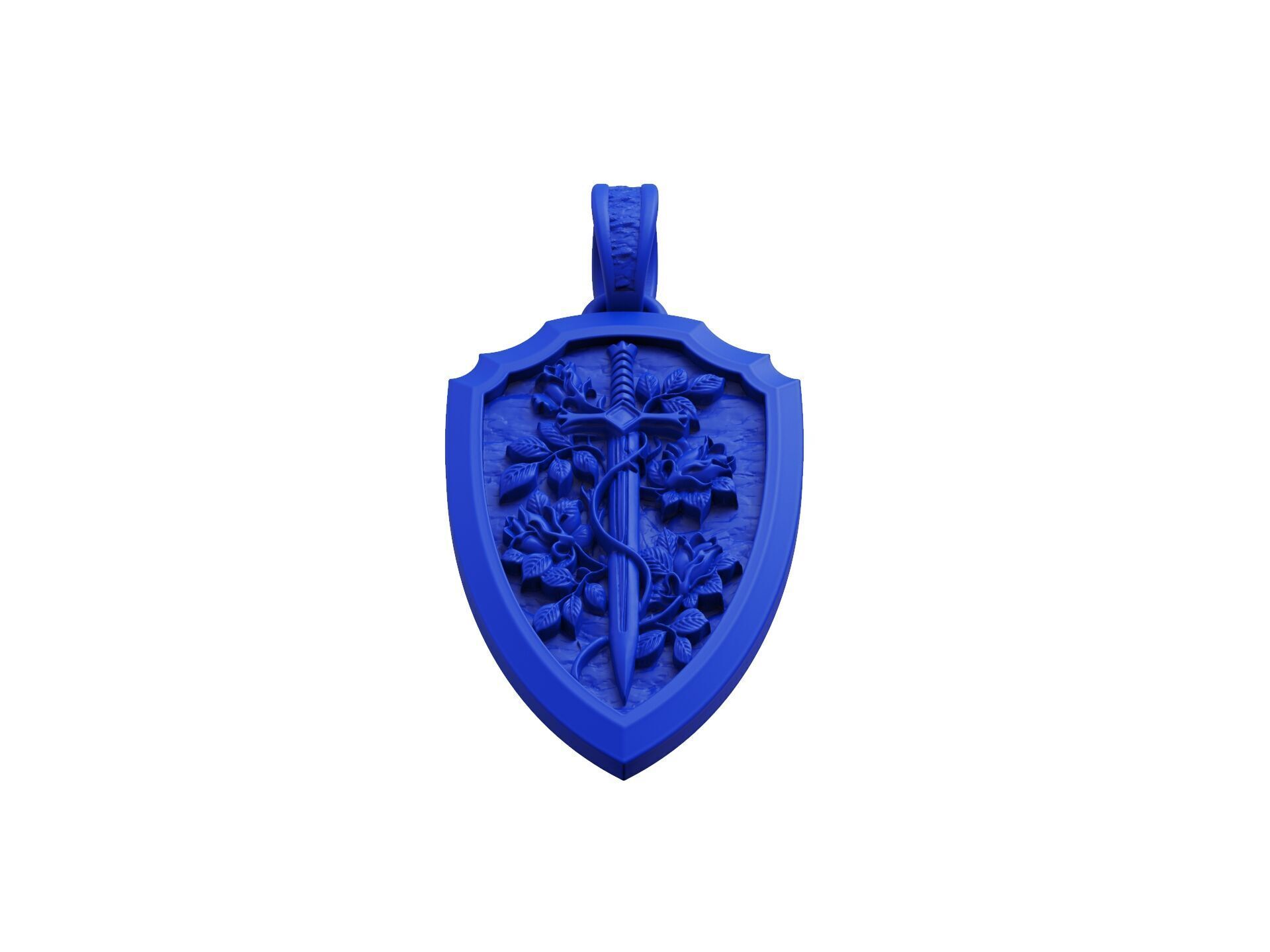 Shield sword flowers pendant 3D print model_4