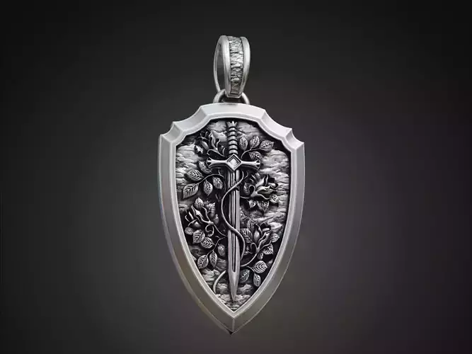 Shield sword flowers pendant 3D print model