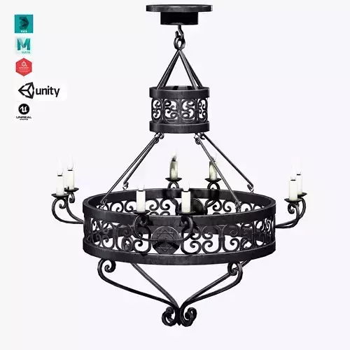 Iron Chandelier Low-poly 3D model