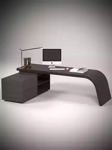 Wooden Office Desk with PC and Books