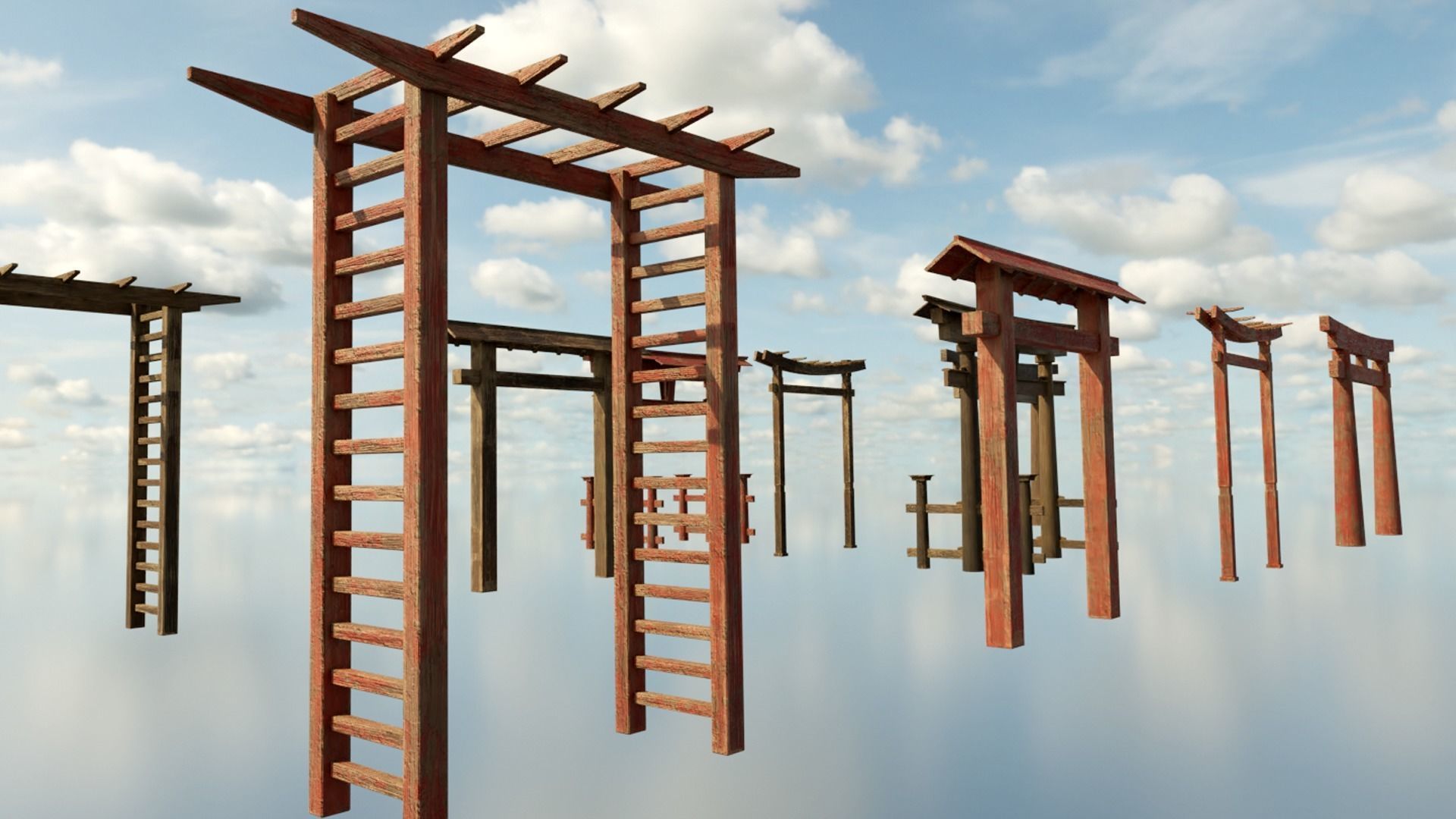 collection of tori gates Low-poly 3D model_3