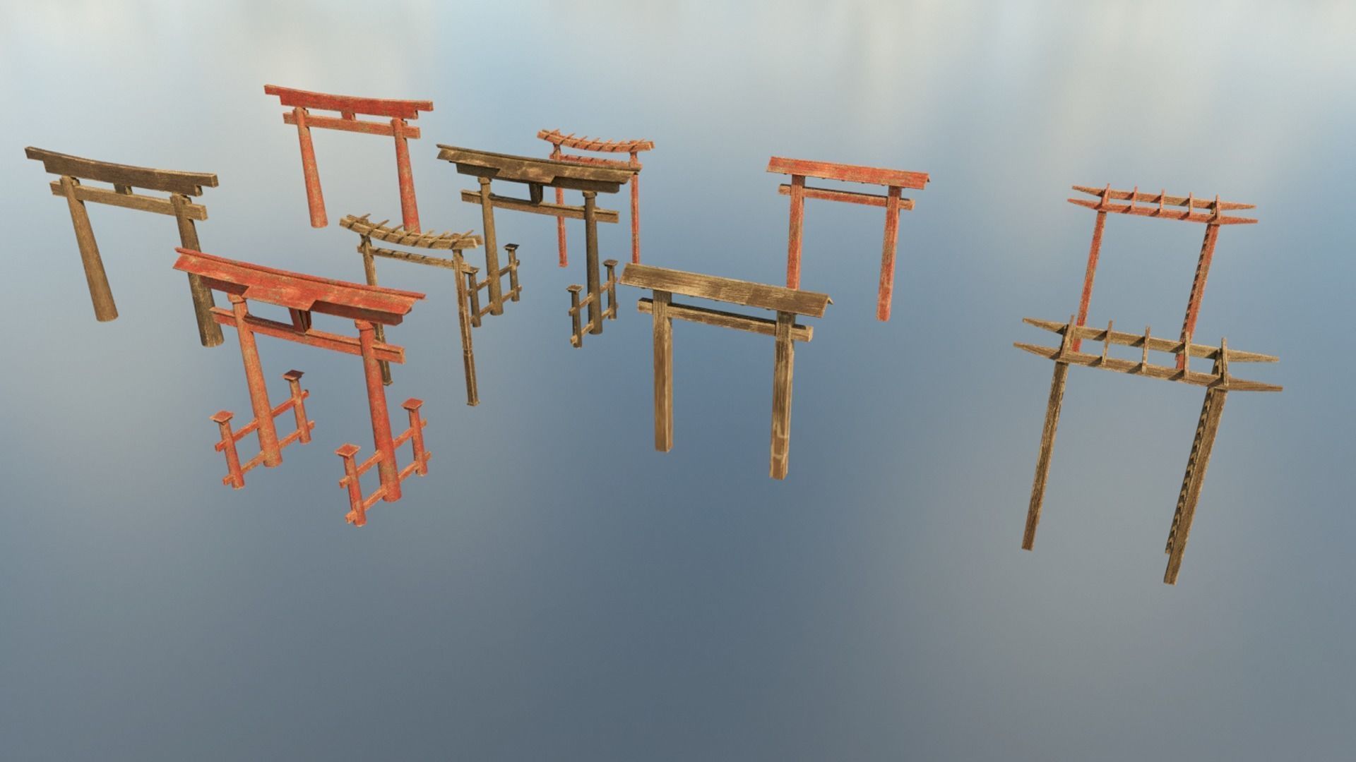 collection of tori gates Low-poly 3D model_1