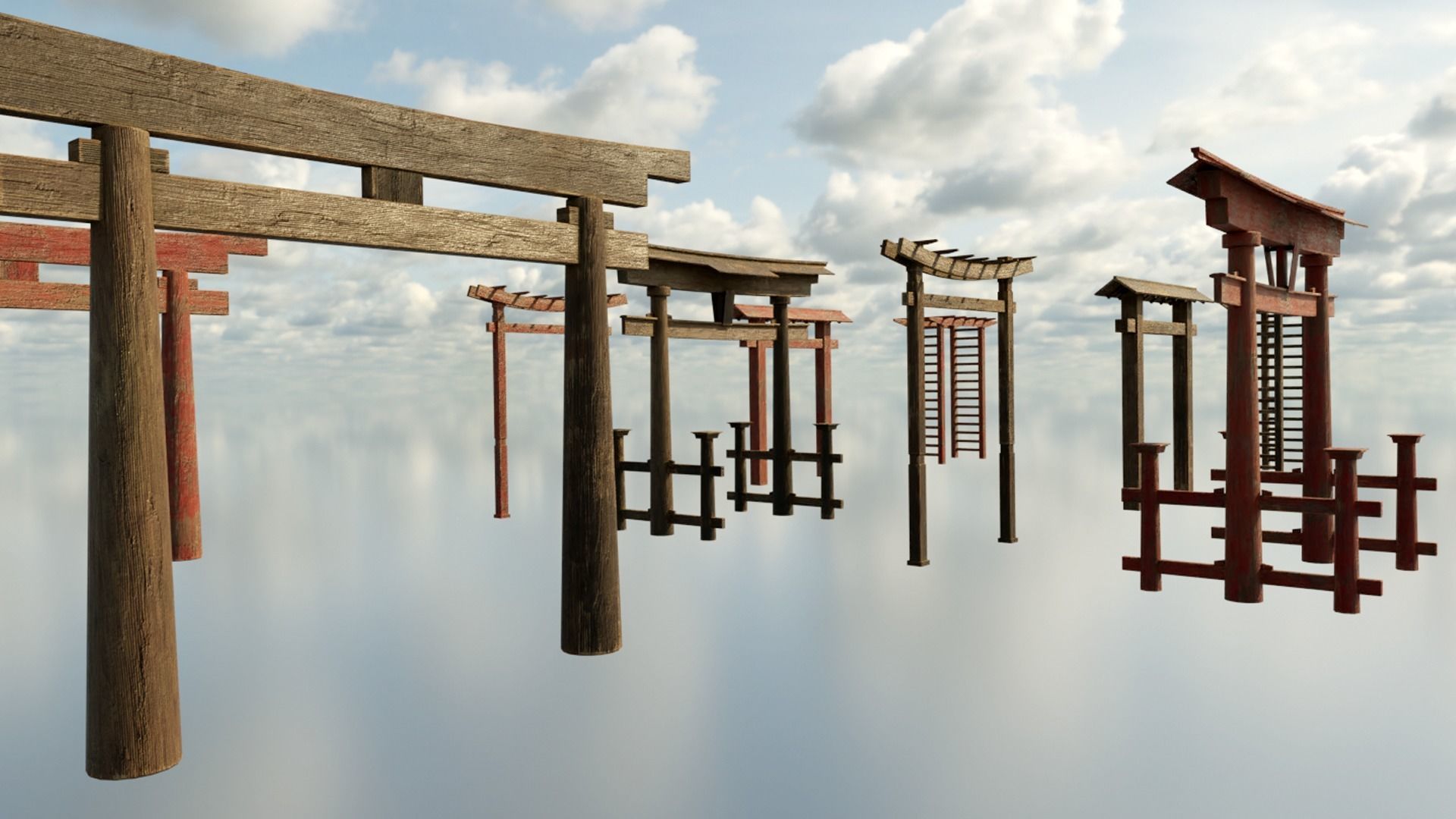collection of tori gates Low-poly 3D model_2