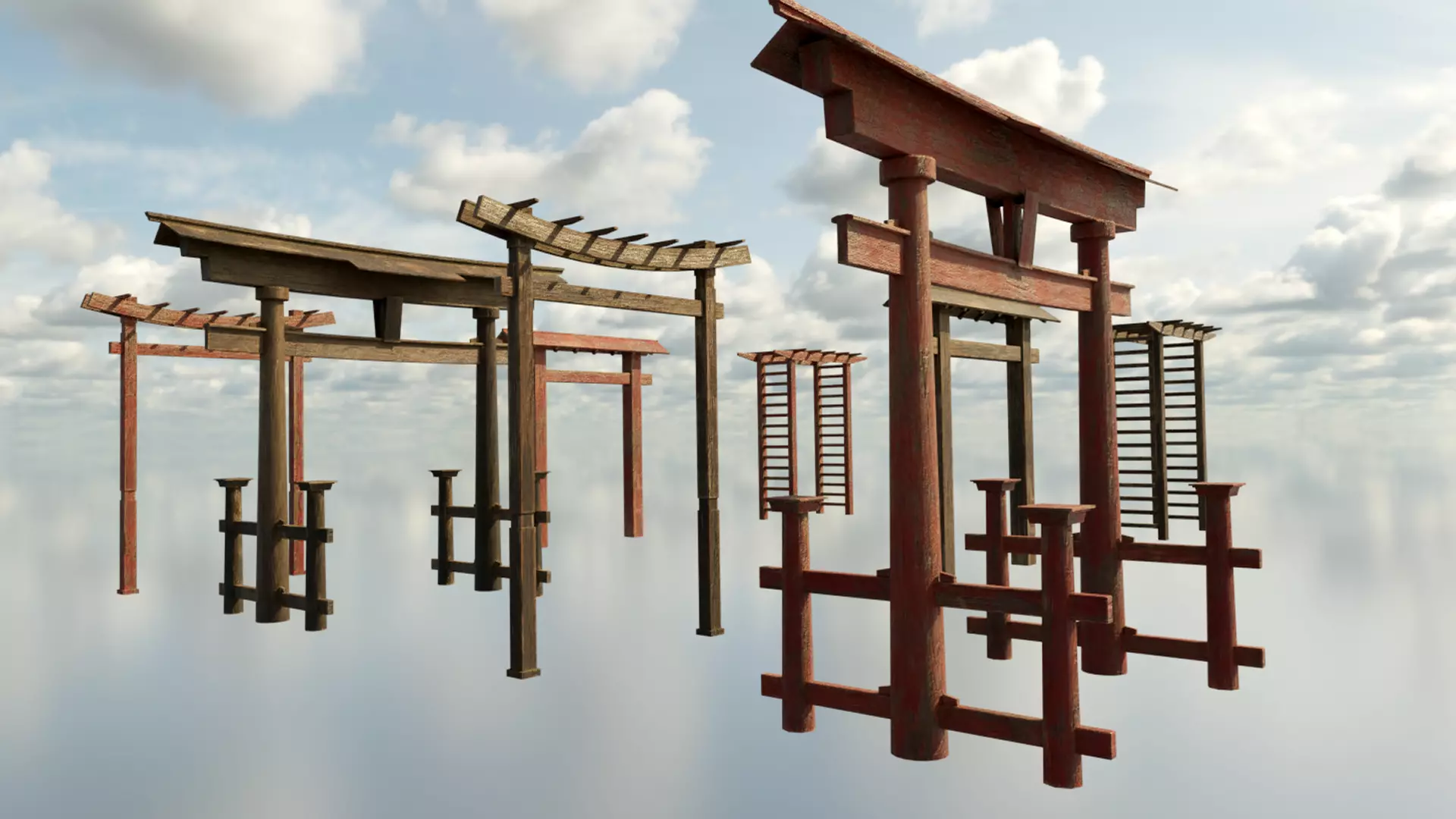 collection of tori gates Low-poly 3D model_0