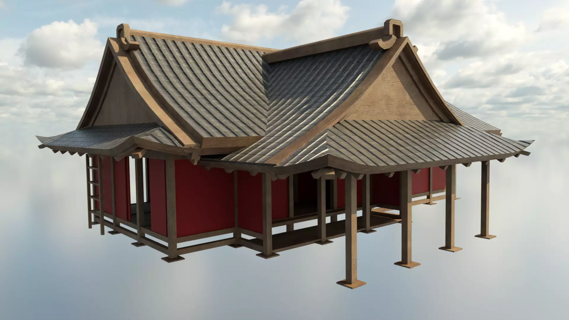 Modular Asian House Low-poly 3D model_0