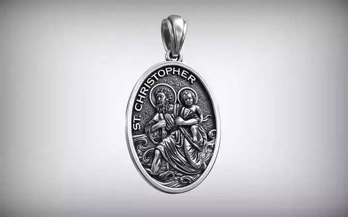 Saint Christopher Carrying Christ Protect Christian Medal 3D print model
