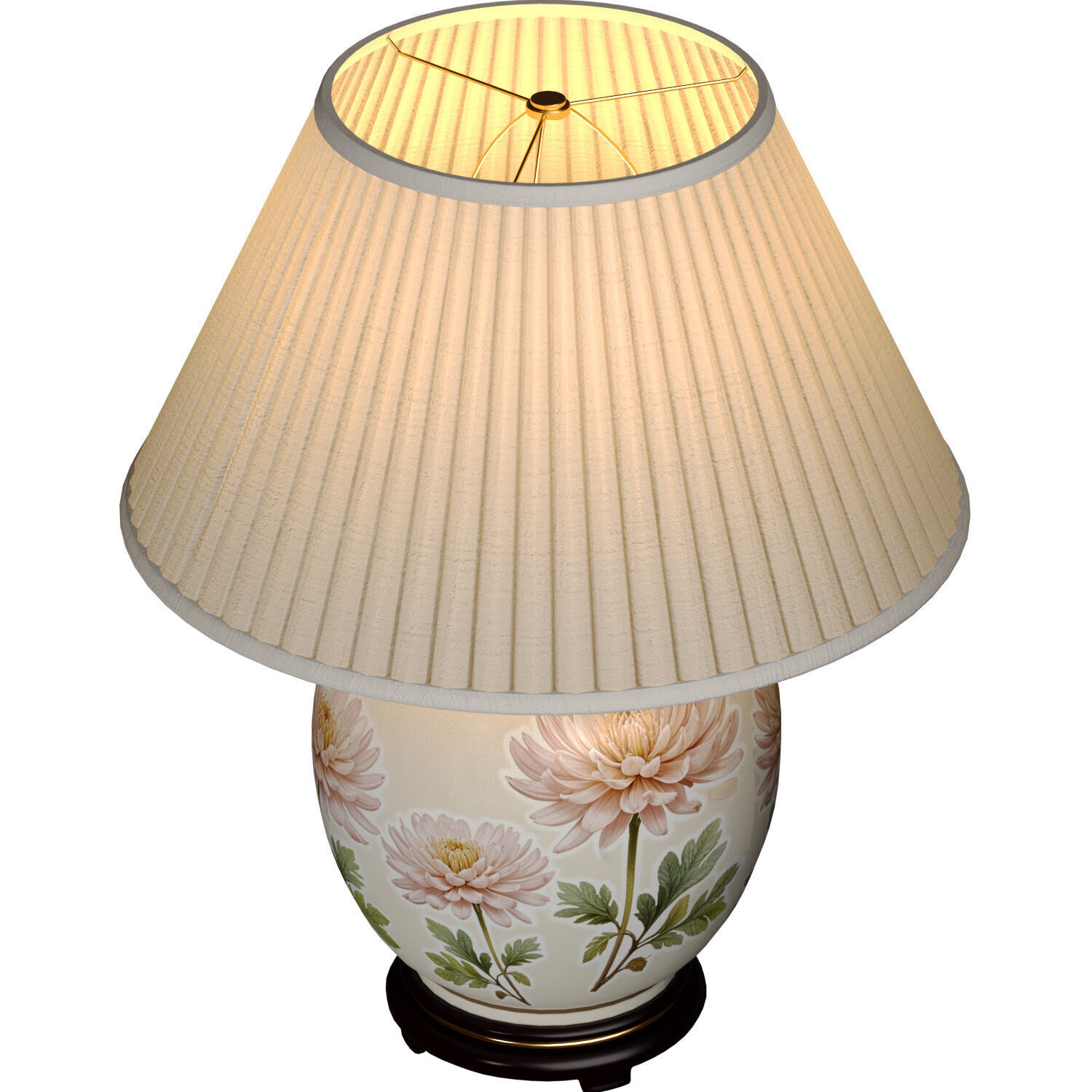 Chrysanthemum Porcelain Large Nightstand European Table Lamp 3D model_1