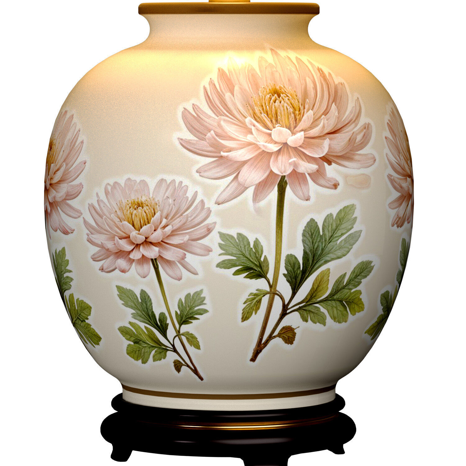 Chrysanthemum Porcelain Large Nightstand European Table Lamp 3D model_2