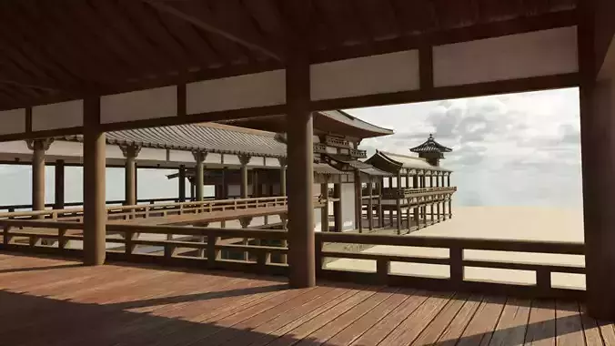 Modular Asian Temple Low-poly 3D model