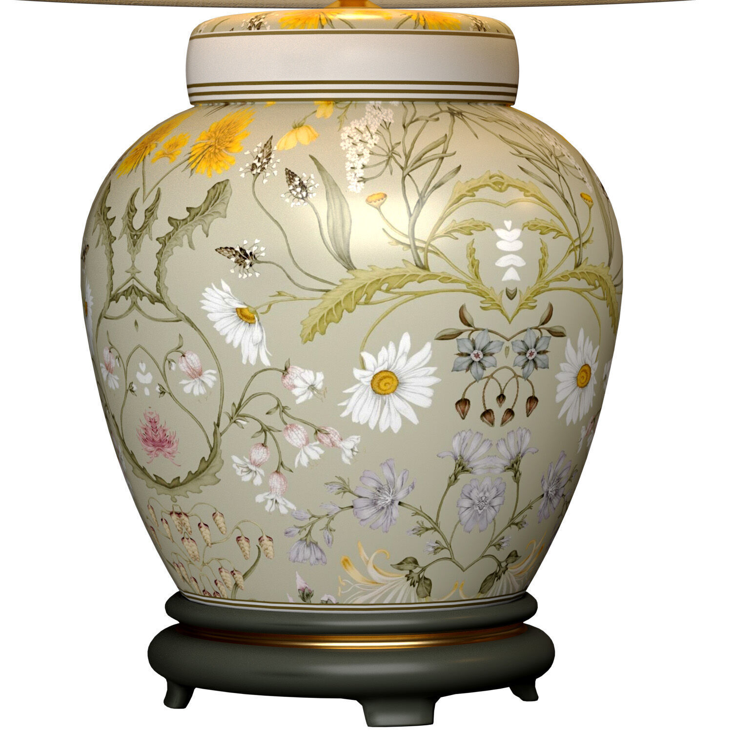 Floral European Nightstand Ginger Jar Chinese Table lamp 3D model_2