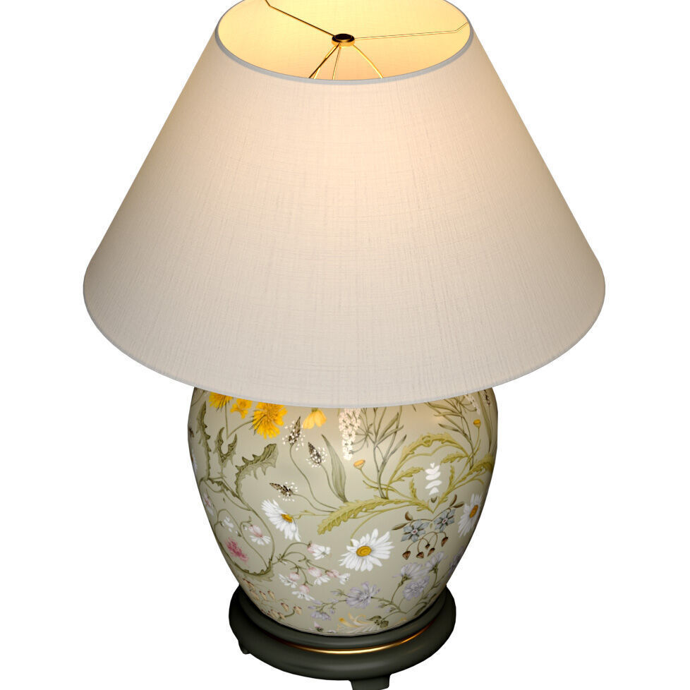 Floral European Nightstand Ginger Jar Chinese Table lamp 3D model_1