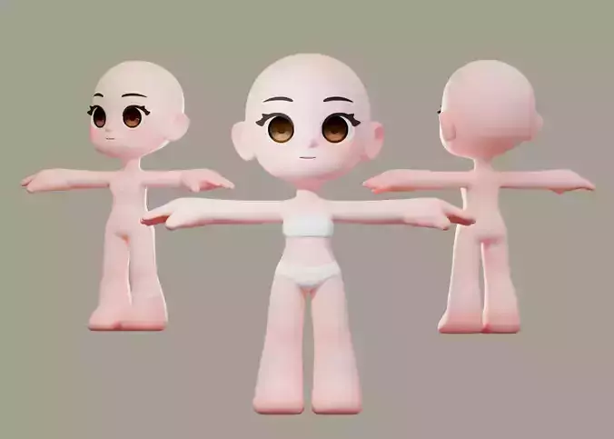 Cartoon Female Chibi Character Base Mesh