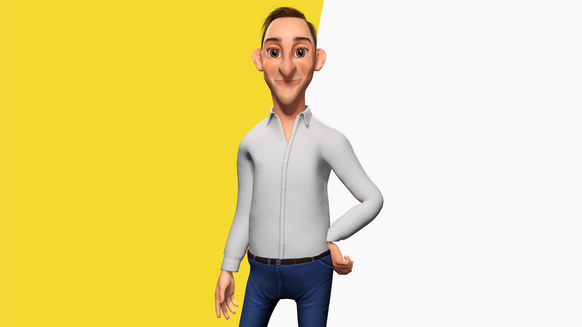 Quirky and Cheerful Rigged Toon 3D Smiling Man Low-poly 3D model_8