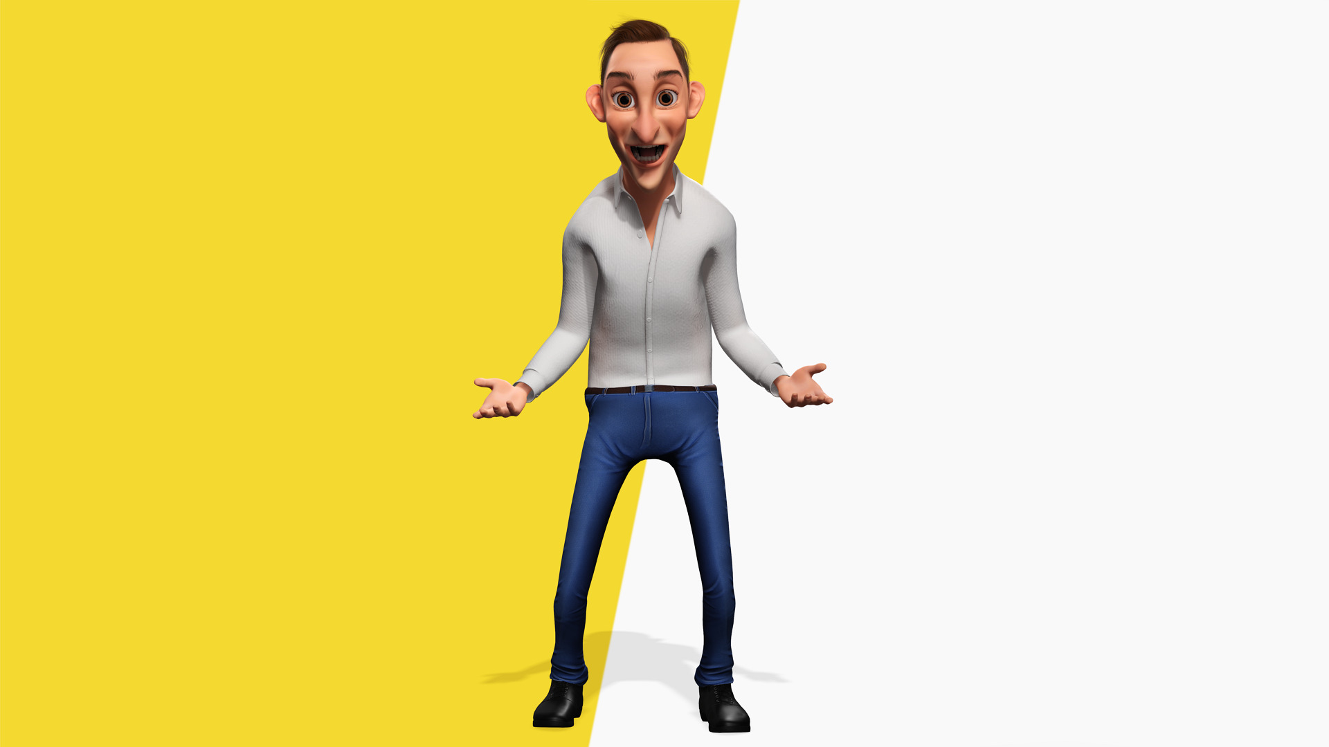 Quirky and Cheerful Rigged Toon 3D Smiling Man Low-poly 3D model_6