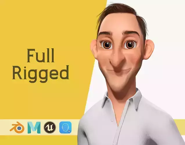 Quirky and Cheerful Rigged Toon 3D Smiling Man Low-poly 3D model